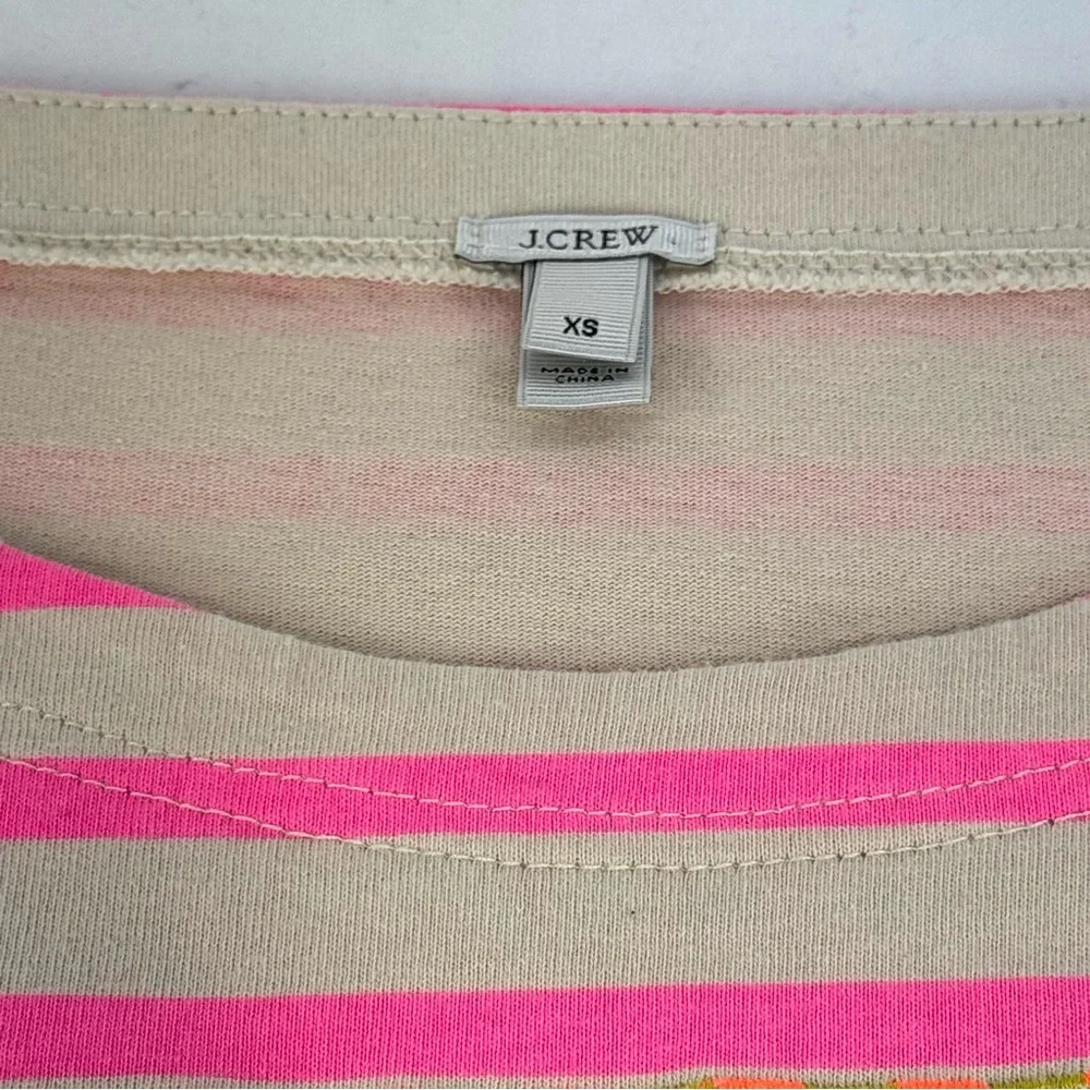 J. Crew XS neon pink stripe bohemian embroidered accent 3/4 sleeve top - Picture 7 of 13